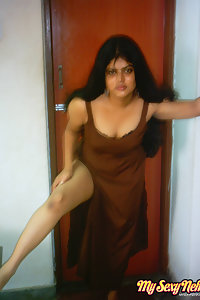 Indian Wife Neha in bedroom stripping her brown nighty