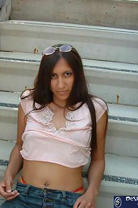 Porn Pics UK Indian Babe Stripping Nude On Stairs