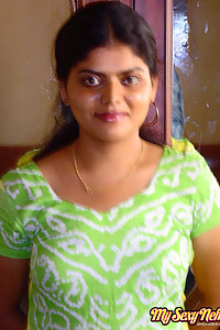 Indian Wife Neha in green and yellow Indian shalwar suit
