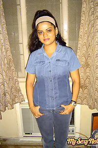 Indian Wife Neha in bedroom in bluw tight jean teasing hubby