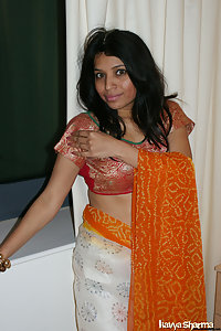 Kavya in banarsi sari doing a strip show for her fans