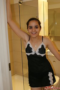 Jasmine in sexy black top in shower getting naked