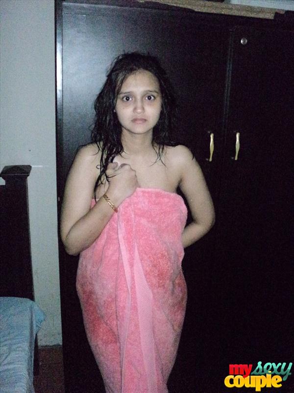Sonia after shower in towel with sunny - Indian Porn Photos