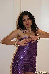 Indian Babe Kavya in her blue jali dar shawl unwrapping herself