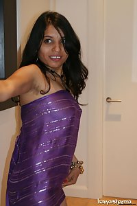 Indian Babe Kavya in her blue jali dar shawl unwrapping herself